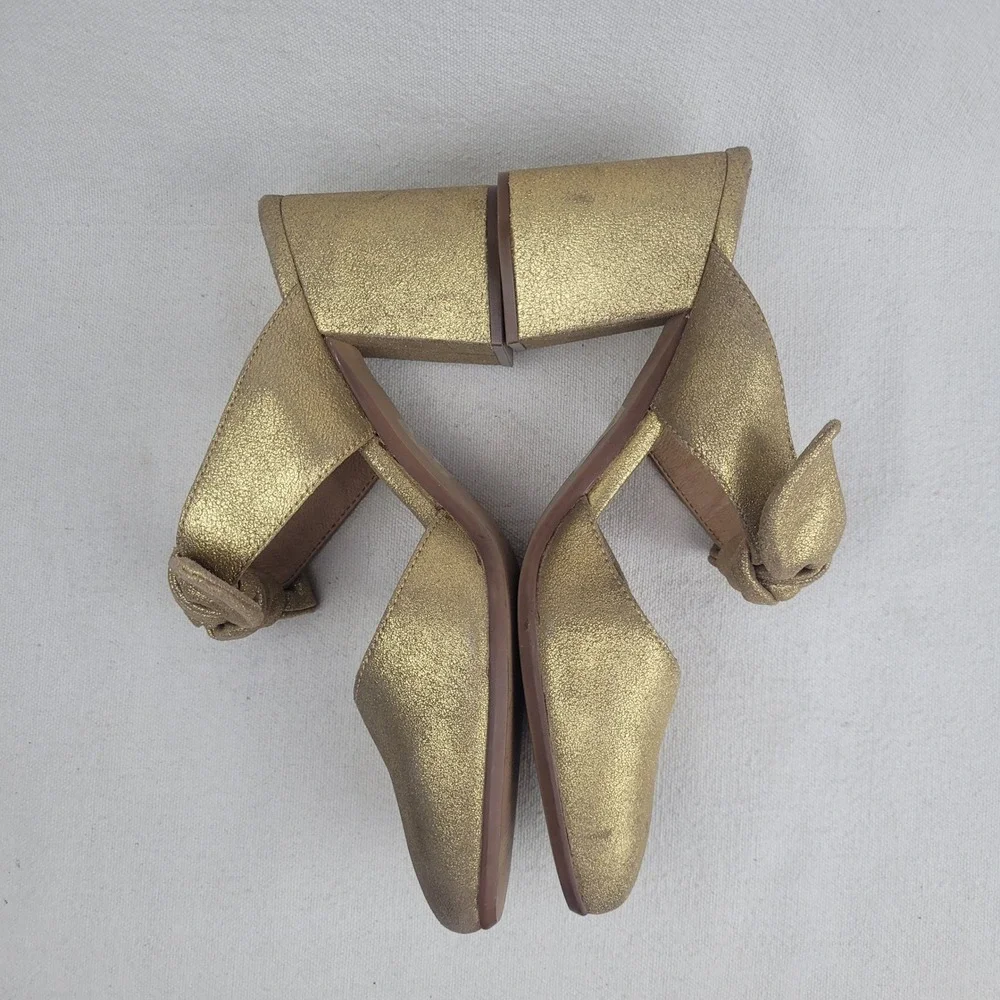 Madewell The Zoe Bow Mule Gold Metallic Leather 3" Block Heel Women's Size 6 - Picture 4 of 7